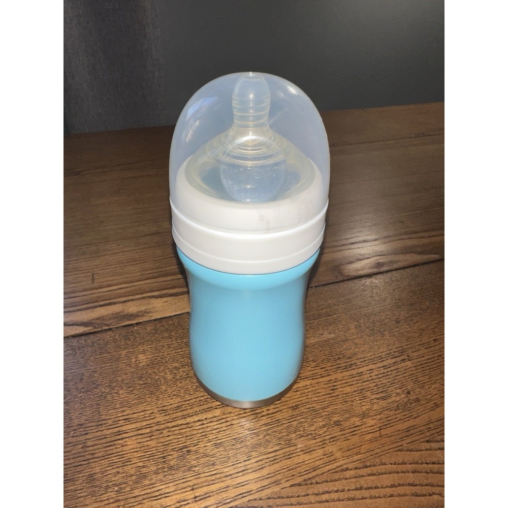 Pure 10oz Stainless Steel Baby Bottle Blue Silicon Sleeve
